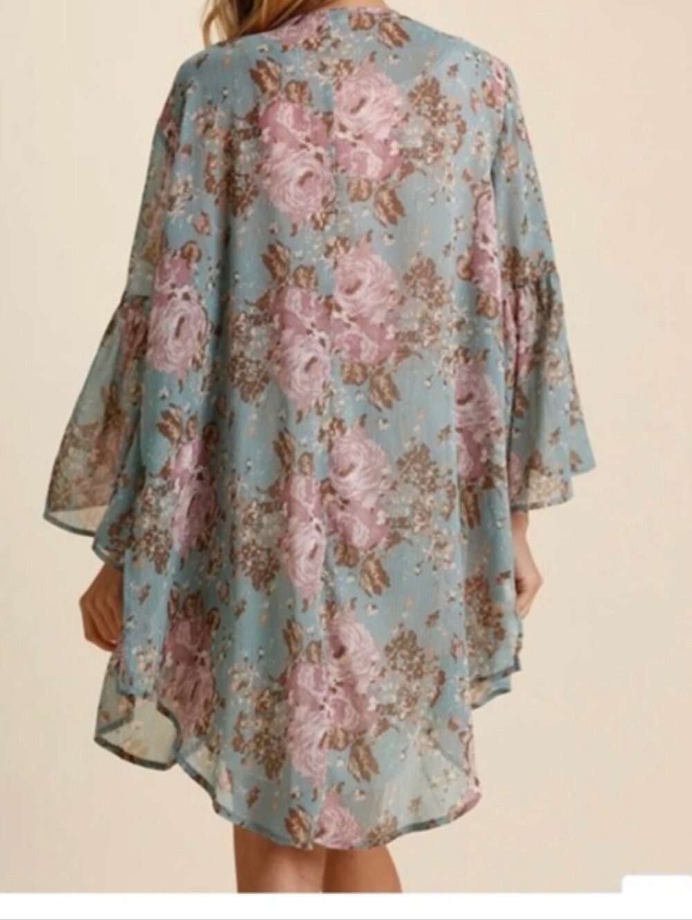 Umgee Women's Blue Floral Kimono Kimono with Pink Roses XL/XXL